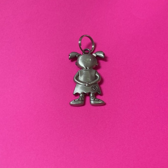 Pewter and pink painted pigtailed girl H pendant for necklace or keychain EUC - Picture 2 of 3